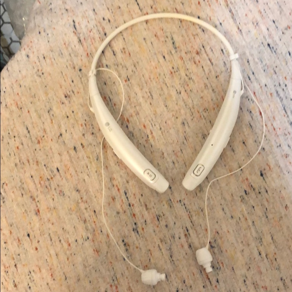 LG, newer version wireless white headphones